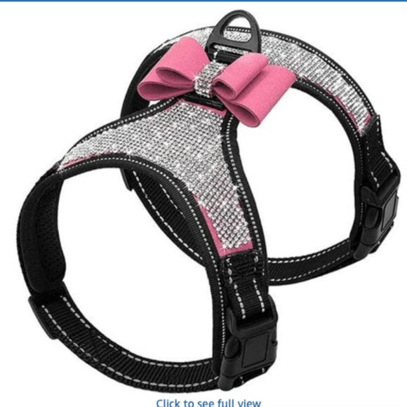 Rhinestone Dog Harness Reflective Bling Nylon Dog with Sparkly Bow Tie MED - Picture 1 of 3